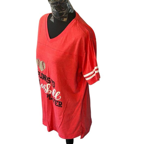 MY HEART BELONGS TO A BASEBALL PLAYER‎ Women's V-Neck XL T-Shirt - Picture 3 of 5